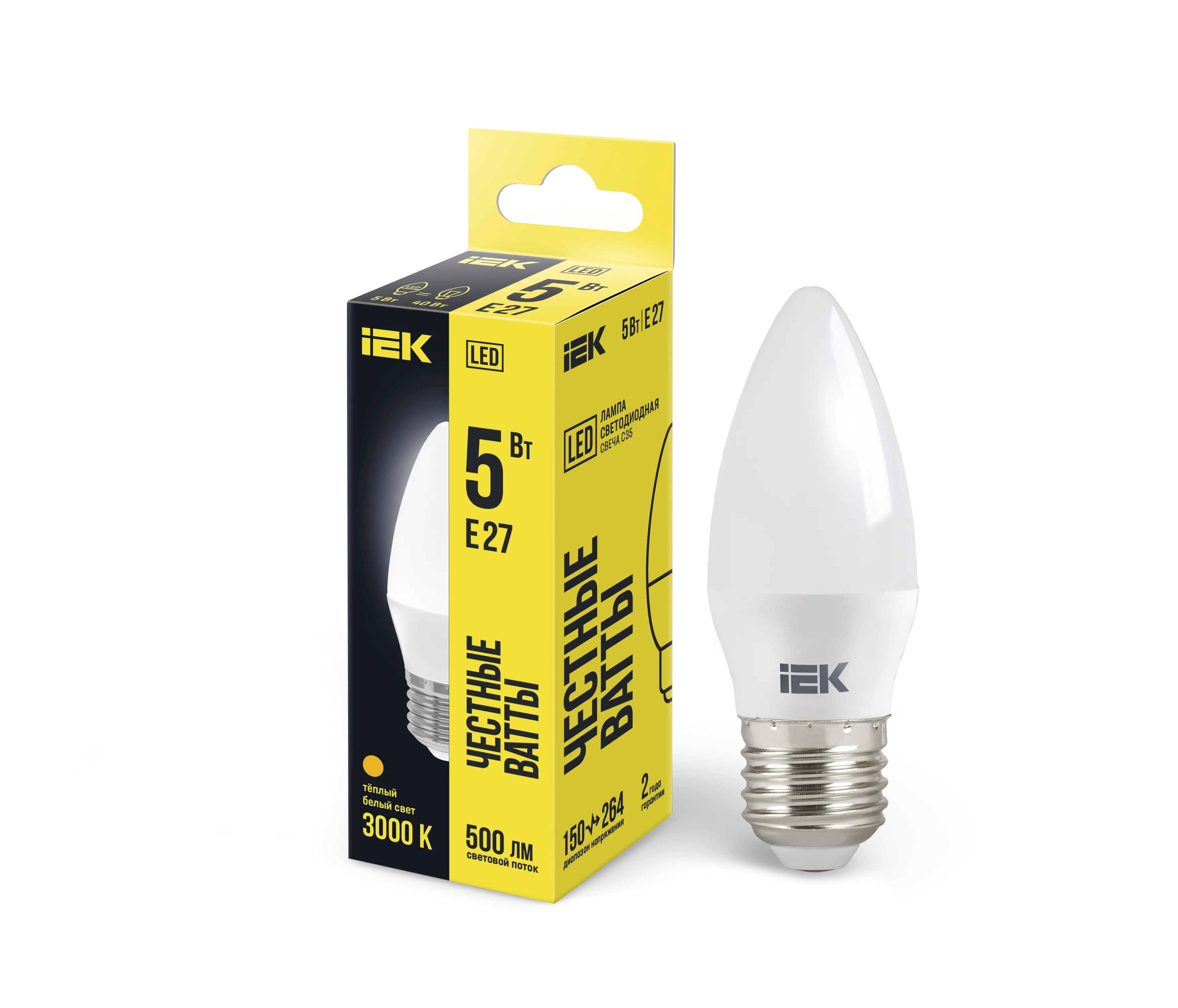 Лампа светодиодная C35 свеча 5Вт 230В 3000К E27 IEK LLE-C35-5-230-30-E27