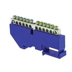 Шина "0" N (6x9мм) 14 отв. цинк синий изолятор на DIN-рейку EKF sn1-63-14-d