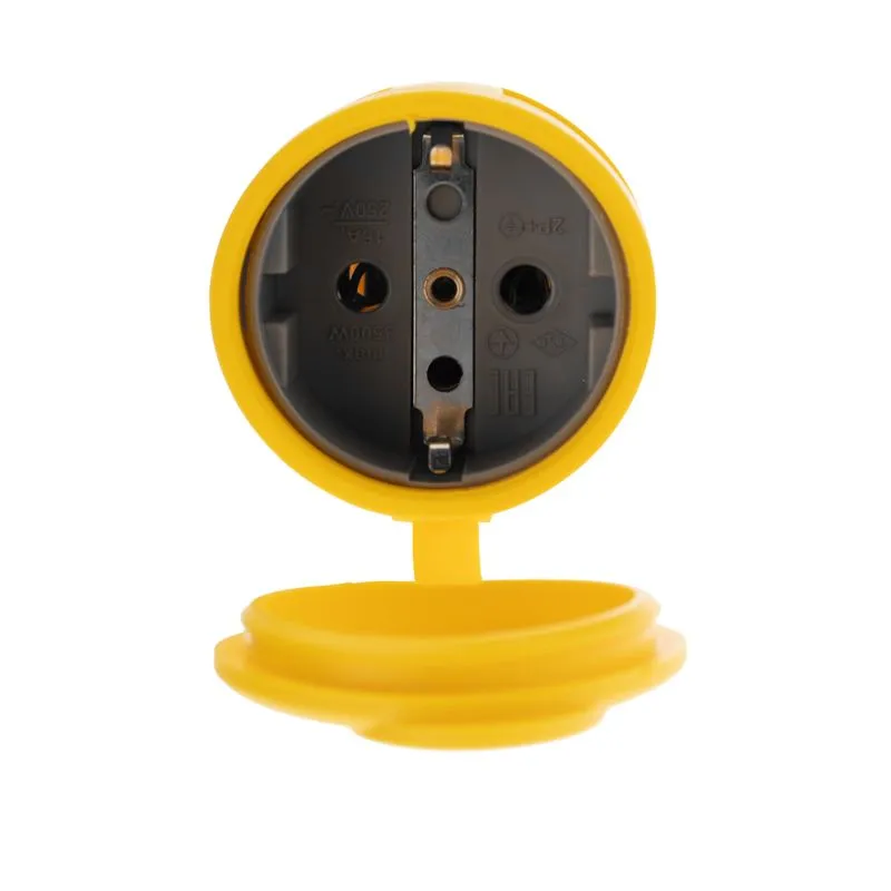 Розетка влагозащищенная переносная с крышкой 1 гнездо, с/з, 16А, IP54, каучук, желтая REXANT - Фото 3