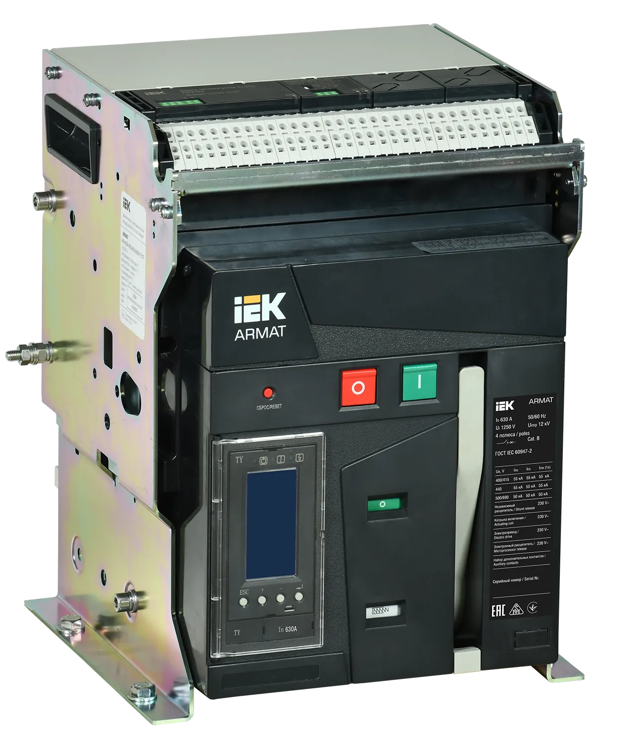 ARMAT AR-A2C TY06 3P F HR Выключатель автоматический воздушный 55кА расцепитель TY 630А 3P стационарный с аксессуарами ~220-240В: реле отключения, рел