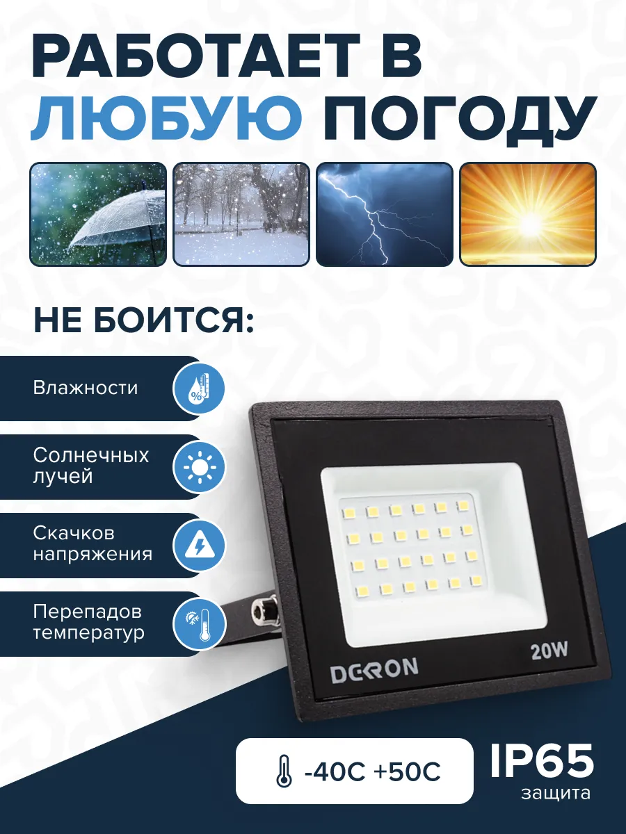 Прожектор светодиодный 20Вт, 1600лм, 6500K, черный,IP65 - Фото 3