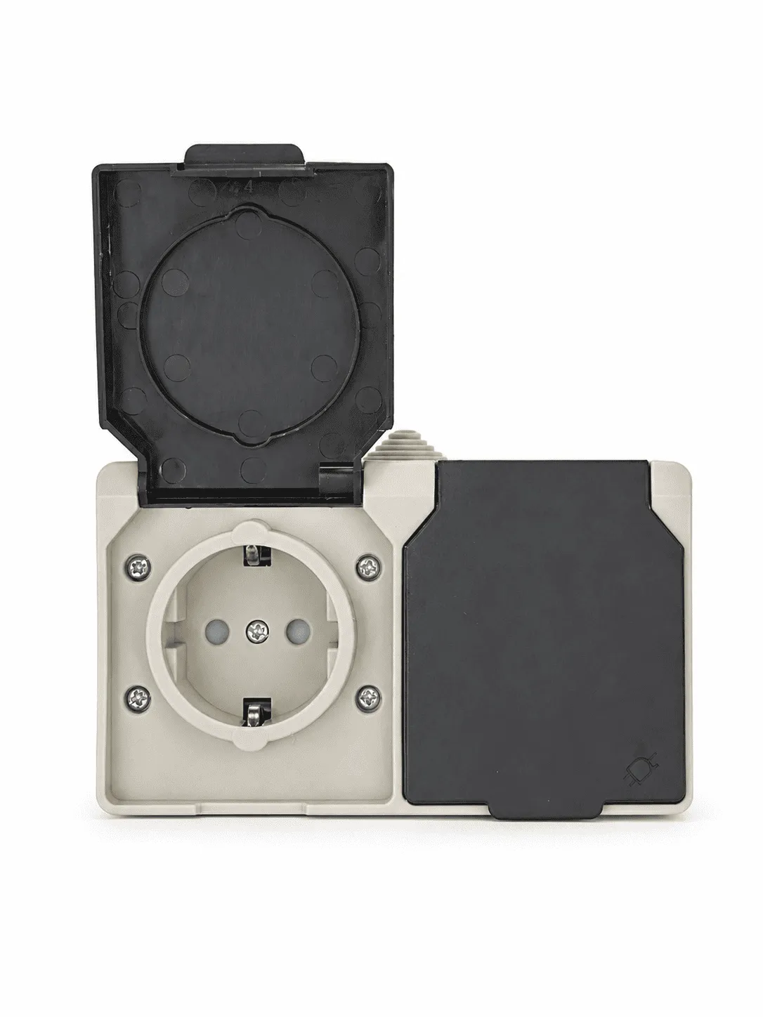 Розетка 2-местная брызгозащищенная IP54, серый DEKRON DEK0901-0015