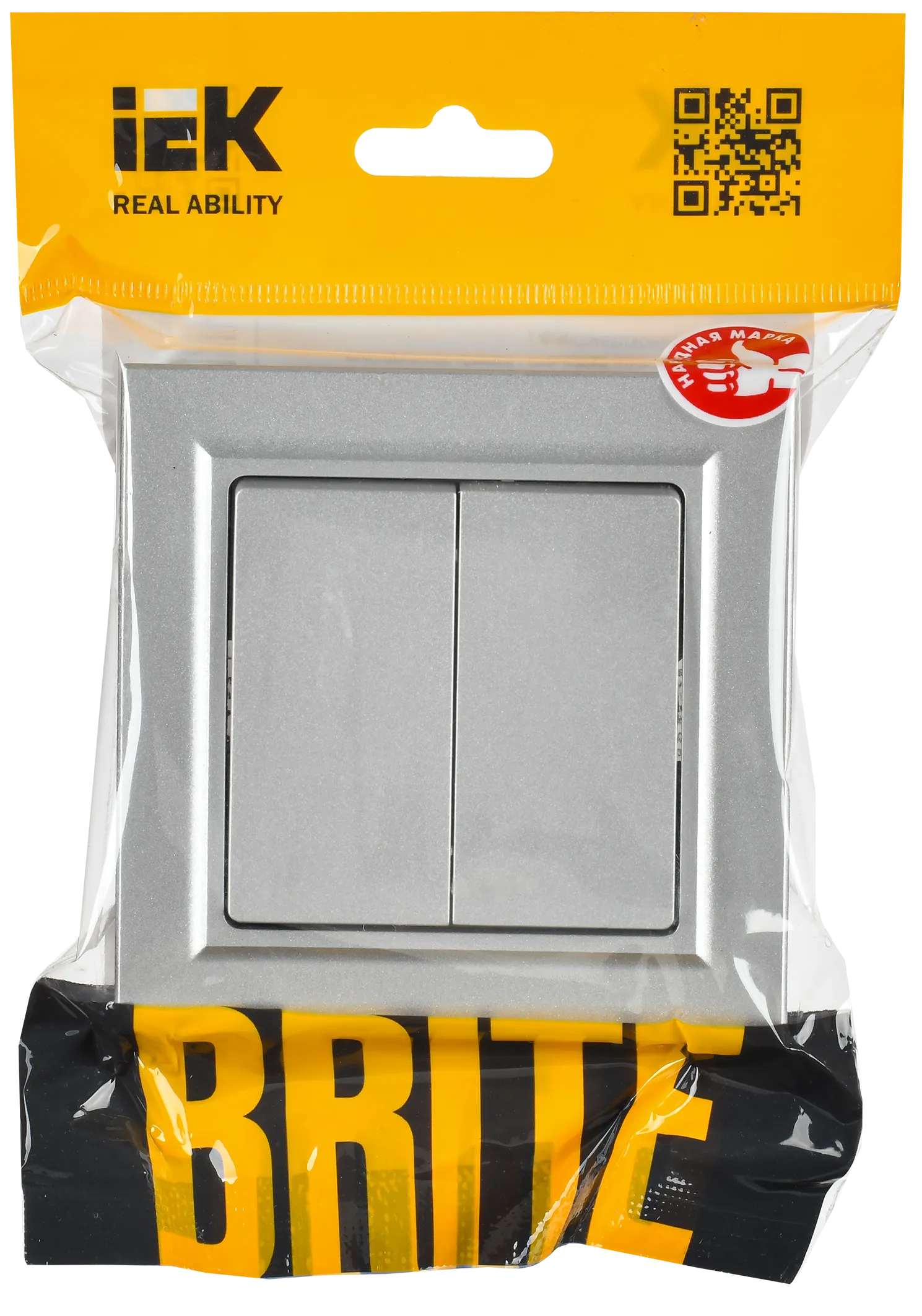 BRITE Выключатель 2-клавишный 10А в сборе ВСР10-2-0-БрА алюминий IEK - Фото 2