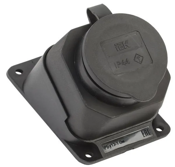 РБу13-1-0м Розетка с защитной крышкой угловая настенная ОМЕГА IP44 каучук IEK PKR22-016-2-K02