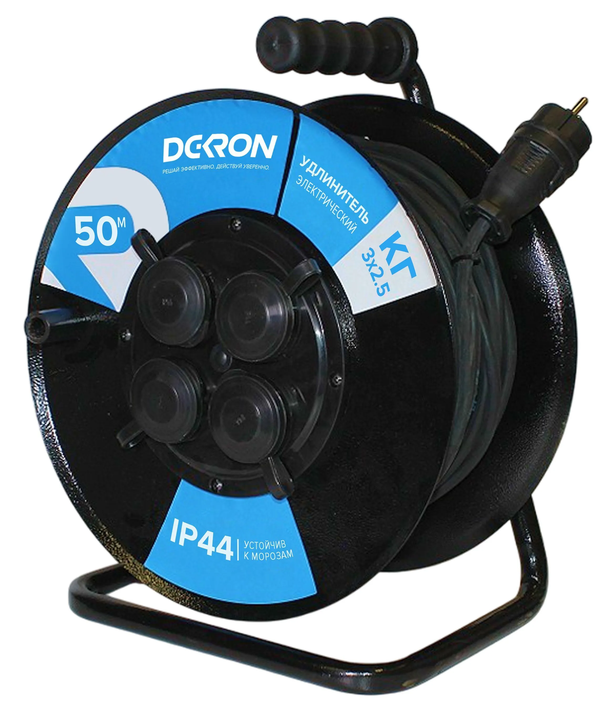Удлинитель УКМ-44 силовой на катушке 4 гн. КГ 3х2,5 50м IP44 (катушка металл) 16А 3500Вт - Фото 2