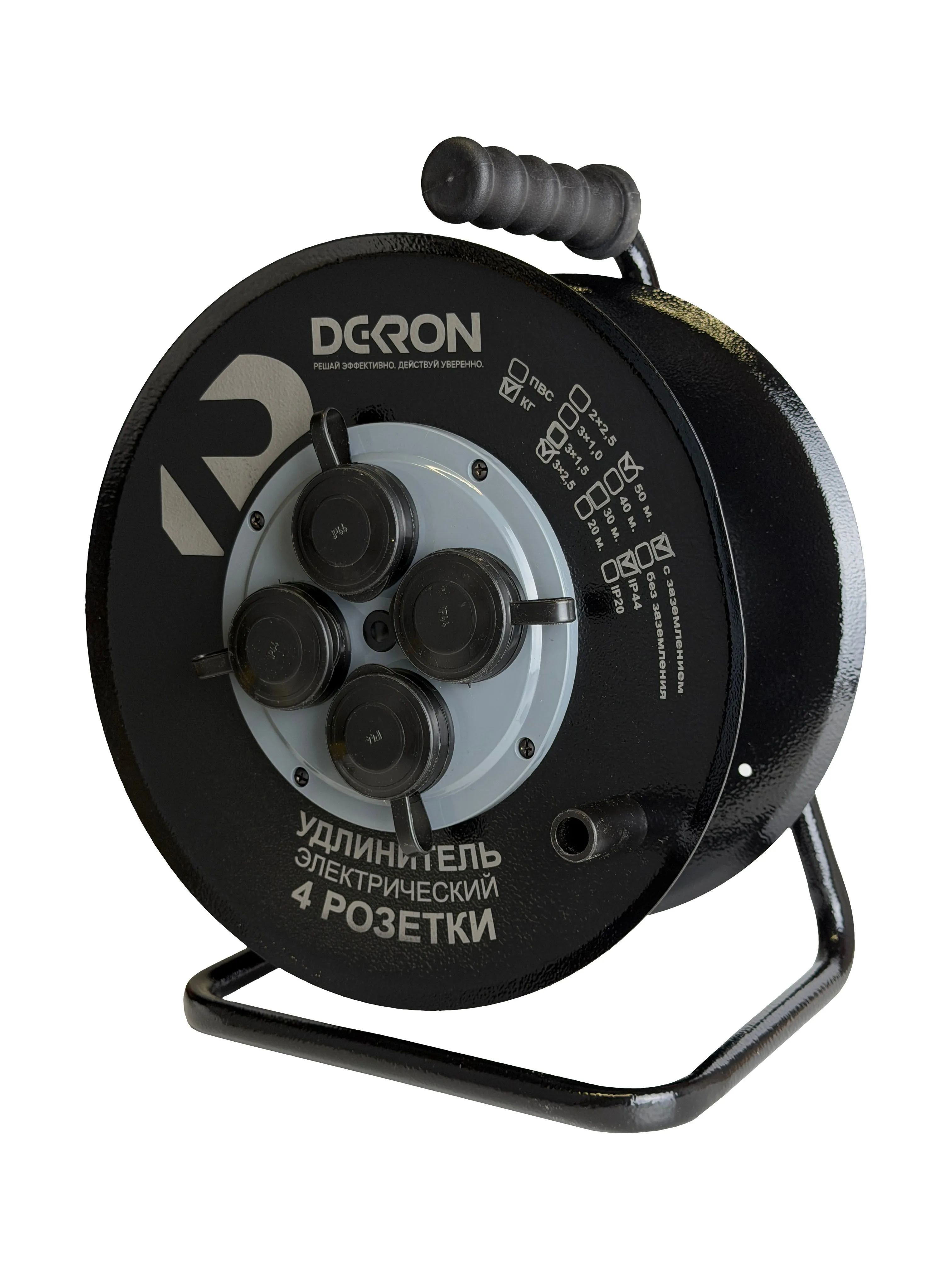 Удлинитель силовой КГ 3х2,5 50м, на катушке (металл), 4 гнезда с заземлением и крышками, 16А, IP44 DEKRON - Фото 3