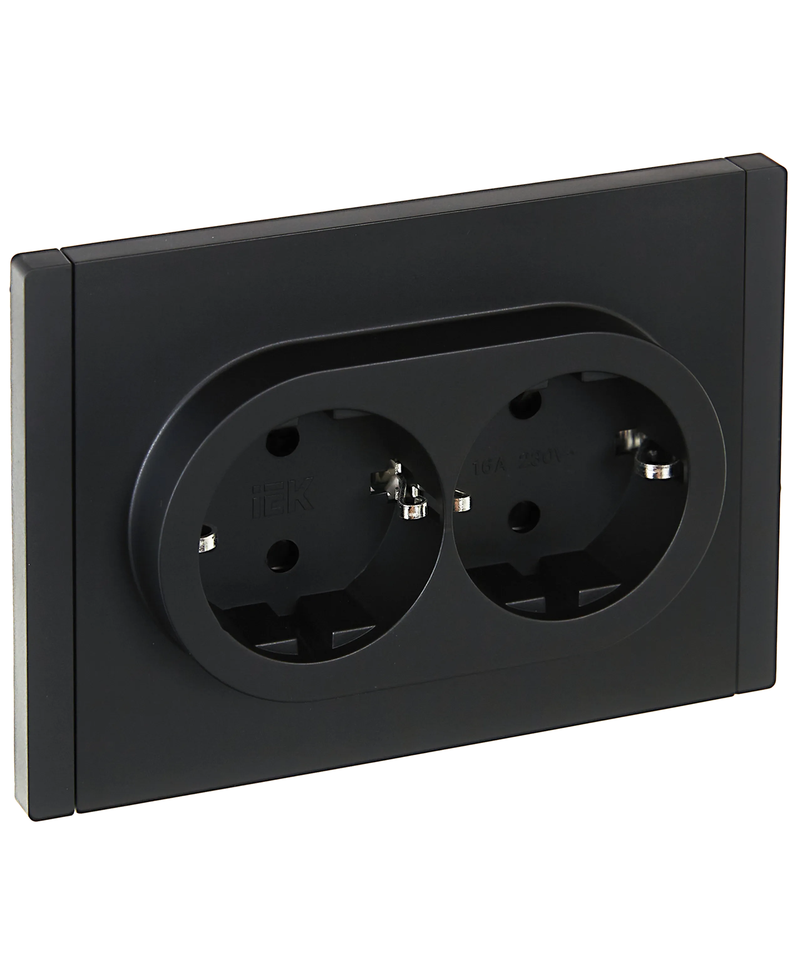 FORTE&PIANO Розетка 2-местная с заземлением с защитными шторками безвинтовое крепление 16А FP123 черный IEK