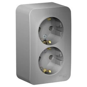 Розетка 2-м ОП Blanca 16А IP20 250В с заземл. без защ. шторок алюм. SE BLNRA010203 1210538