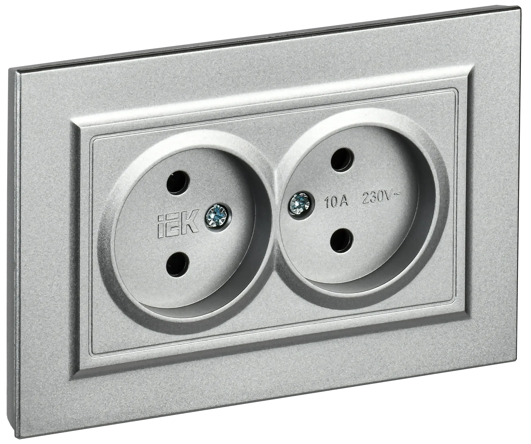 BRITE Розетка 2-местная без заземления без защитных шторок 10А в сборе РС12-2-БрА алюминий IEK