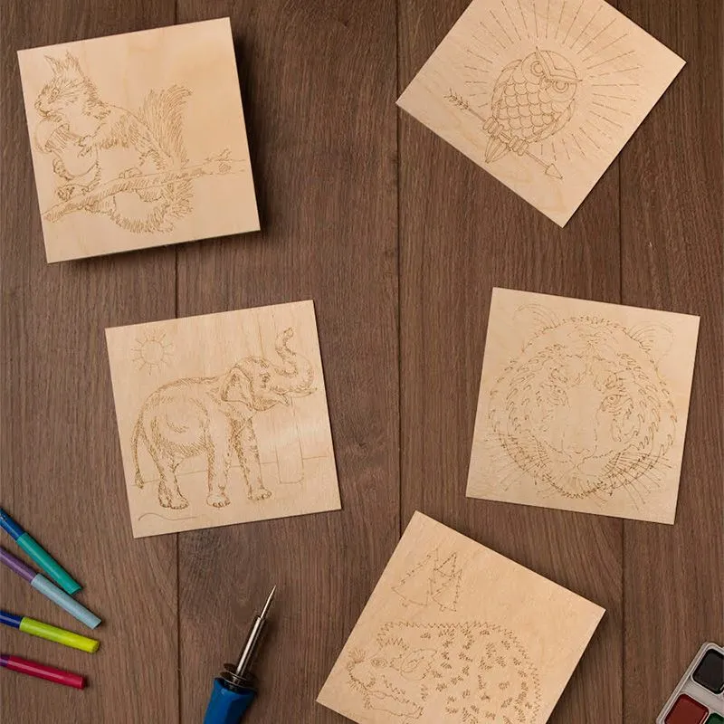 Доски для выжигания «Животные», 150х150мм, набор 5 шт. (белка, слон, сова, ежик, тигр) пакет REXANT - Фото 2