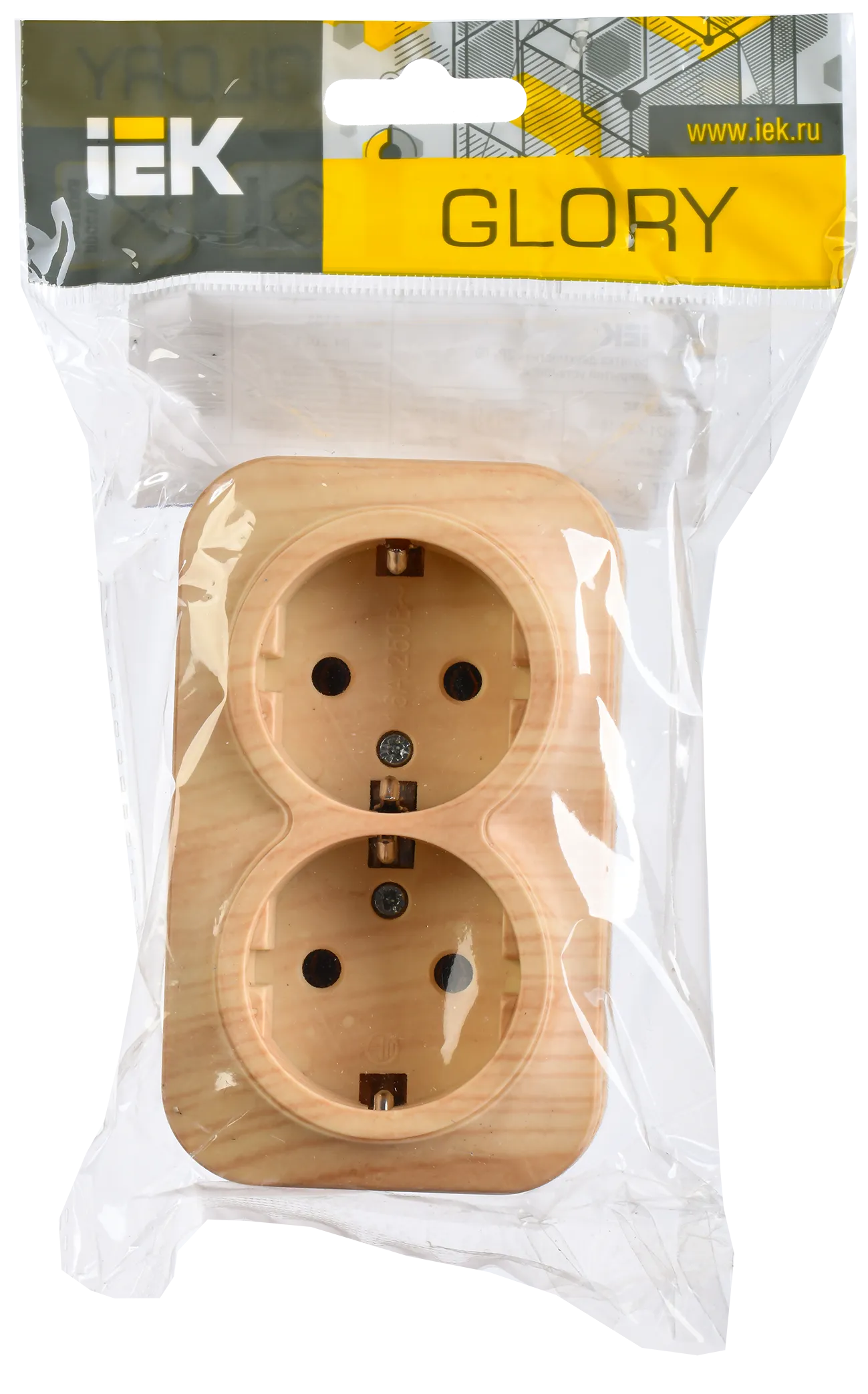 GLORY Розетка 3-местная для открытой установки с заземлением без защитных шторок 16А РС23-3-ХС сосна IEK - Фото 2