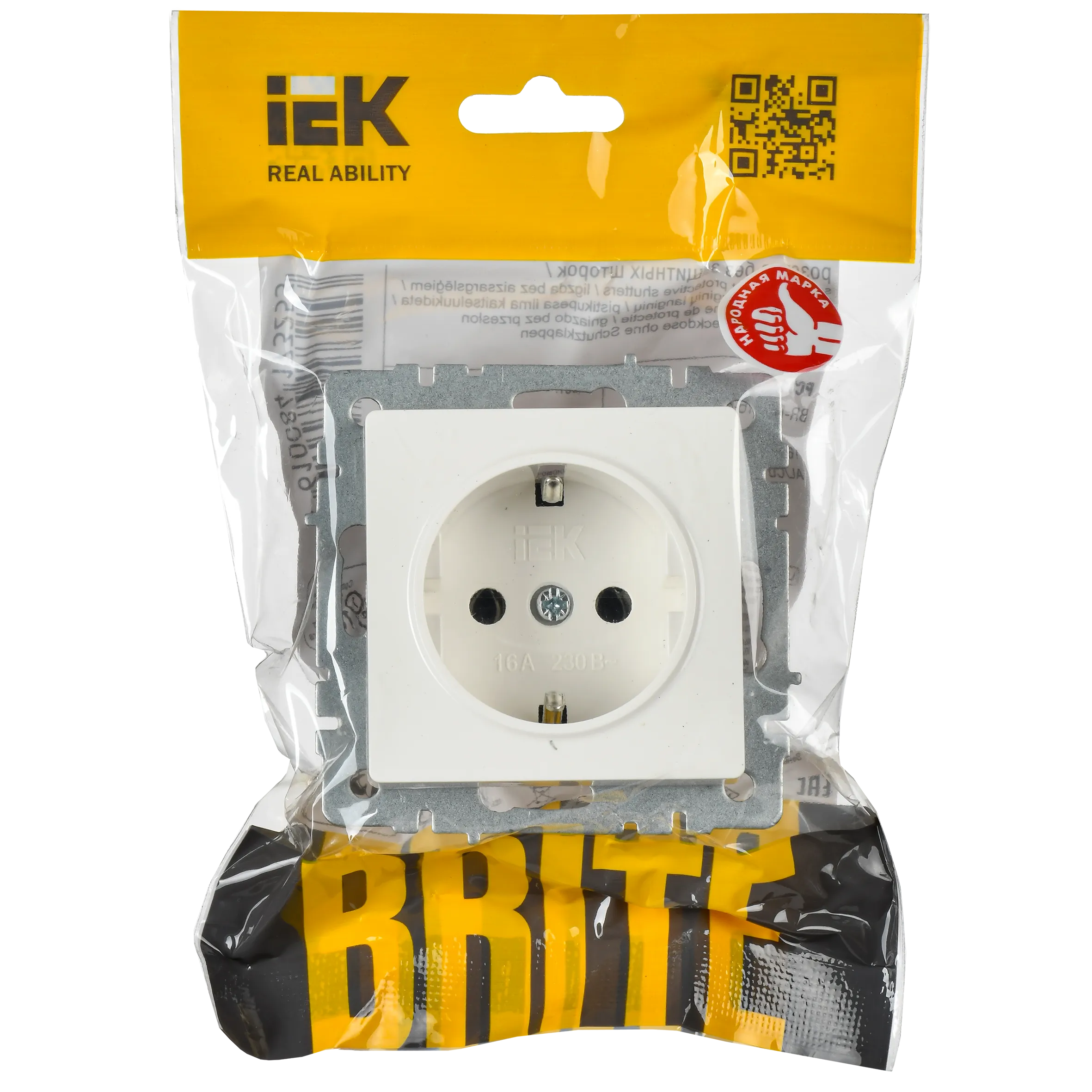 BRITE Розетка 1-местная с заземлением без защитных шторок 16А РС11-1-0-БрБ белый IEK - Фото 7