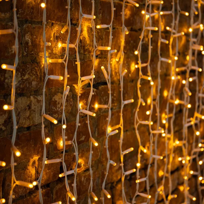 Гирлянда Светодиодный Дождь 2х3м, постоянное свечение, белый провод КАУЧУК, 230 В, диоды ЖЁЛТЫЕ (шну