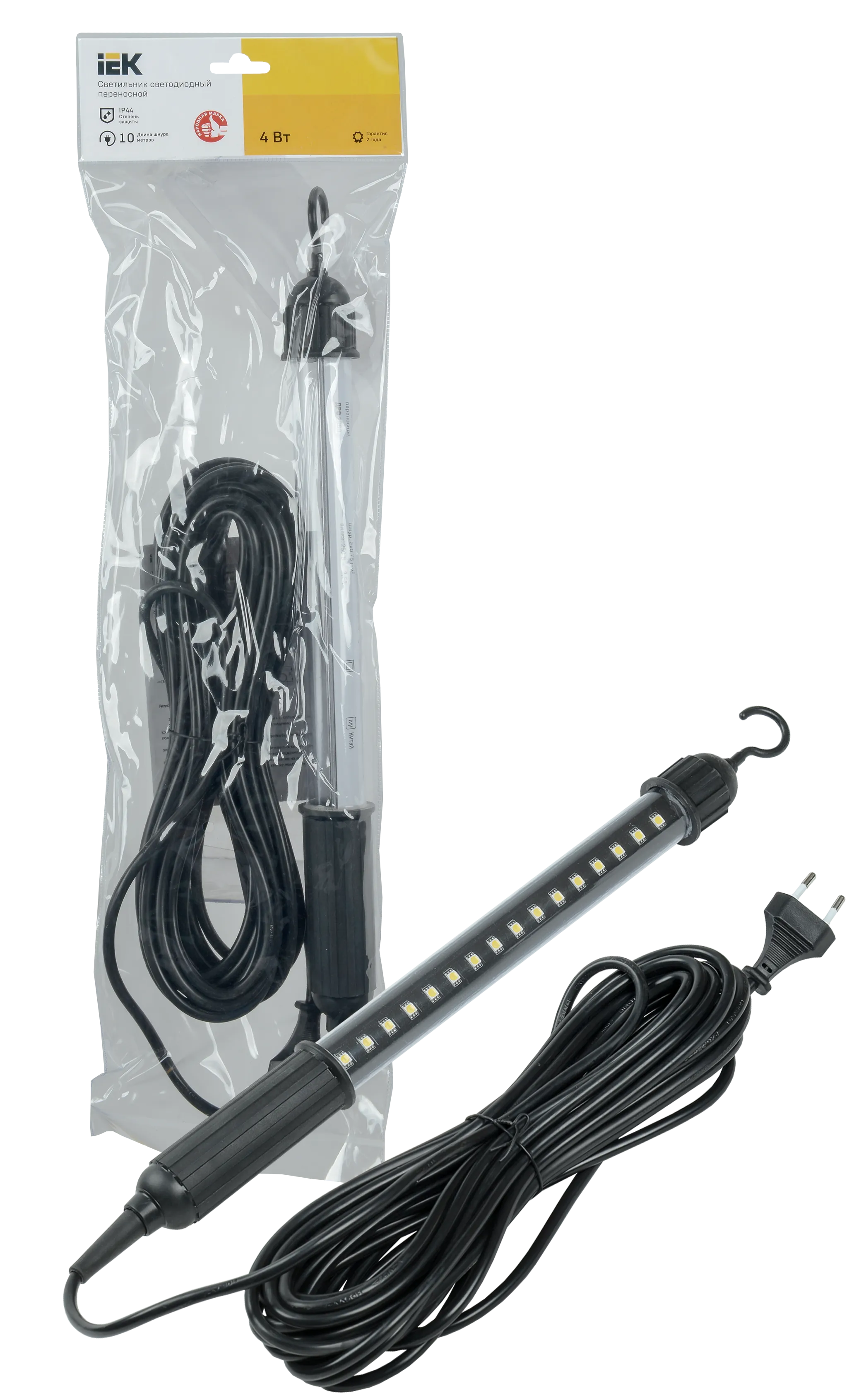 Светильник светодиодный переносной ДРО 2060 IP44 шнур 10м черный IEK - Фото 2
