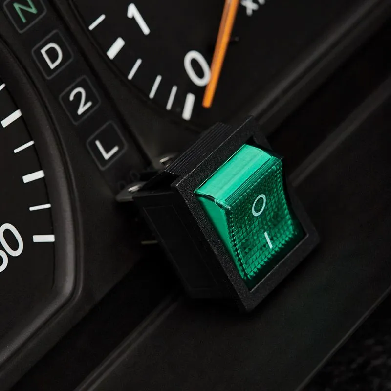 Выключатель клавишный 250V 16А (4с) ON-OFF зеленый  с подсветкой (RWB-502, SC-767, IRS-201-1)  REXANT (в упак. 1шт.) - Фото 3