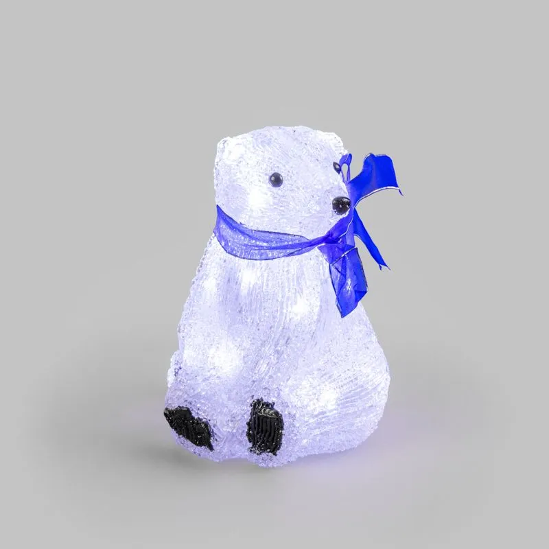 Акриловая светодиодная фигура Белый мишка 20 см, 4,5 В, 3 батарейки AA (не входят в комплект), 20 светодиодов NEON-NIGHT