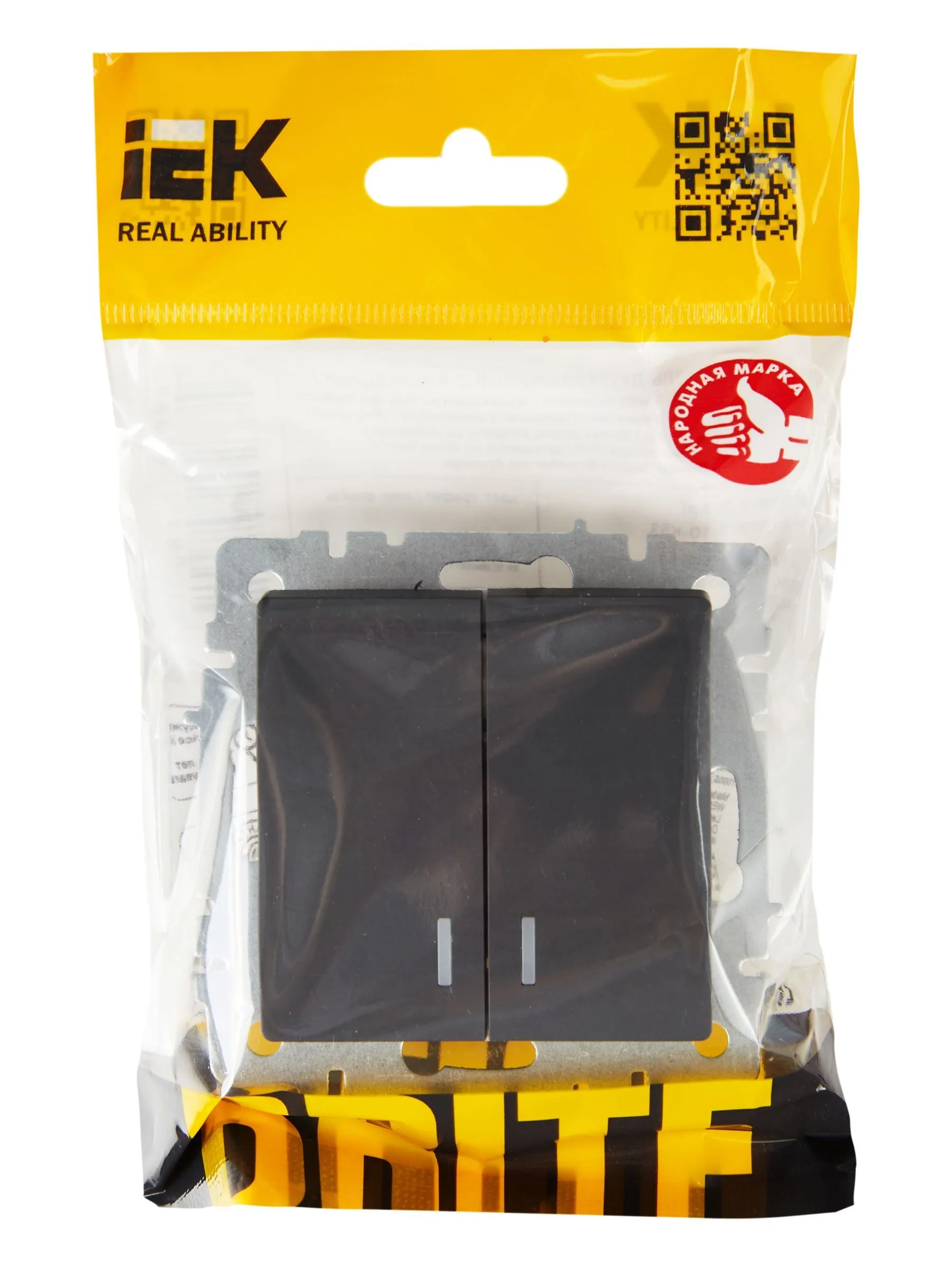 BRITE Выключатель 2-клавишный с индикацией 10А ВС10-2-1-БрГ графит IEK - Фото 2