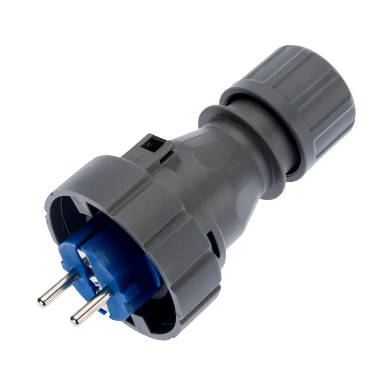 Вилка влагозащищенная прямая 2P+РE, 16А, IP68, серая REXANT 111-013