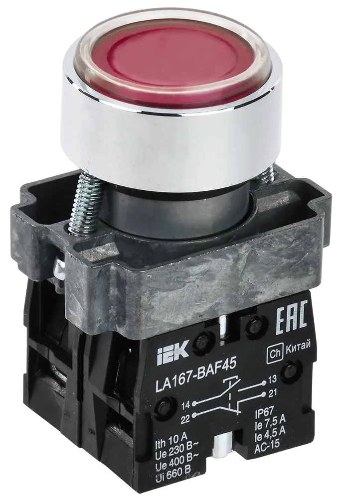 Кнопка управления LA167-BAF45 d=22мм 1з+1р красная IEK