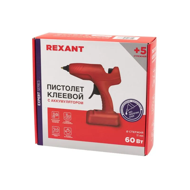 Пистолет клеевой, 60Вт, Ø11мм, ЭКСПЕРТ, аккумуляторный, коробка REXANT - Фото 2