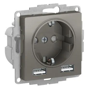 Розетка 3-м СП AtlasDesign 16А IP20 с 2-мя заряд. устройствами USB тип  A+A 5В/2.4А 2х5В/1.2А  механиз