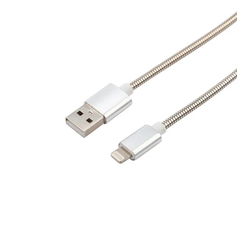 Кабель USB-A – Lightning для Apple, 2A, 1м, в матовой стальной оплетке REXANT - Фото 3