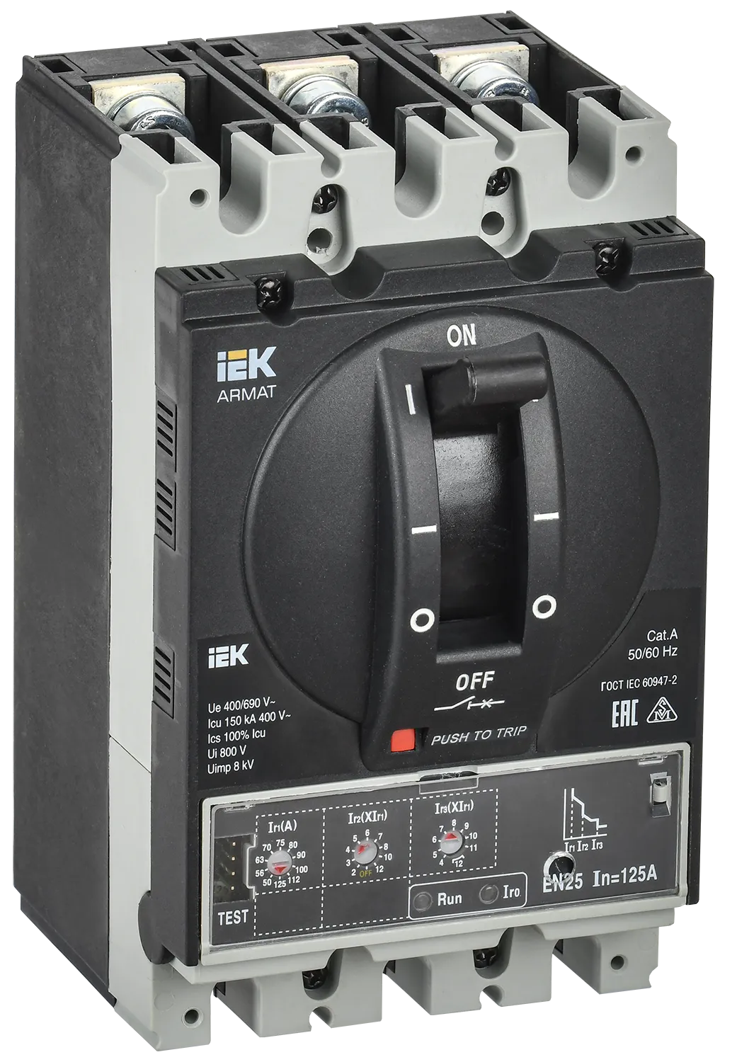 ARMAT Автоматический выключатель в литом корпусе 3P типоразмер A 150кА 125А расцепитель электронный стандартный IEK AR-MCCB-3A-150-0125A-ELSC