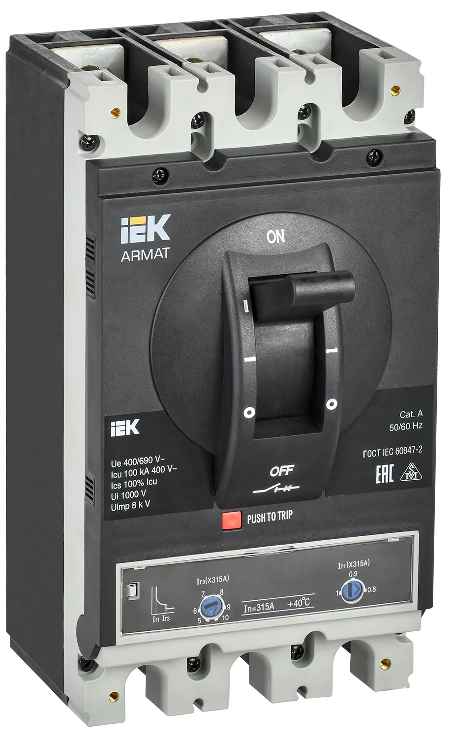 ARMAT Автоматический выключатель в литом корпусе 3P типоразмер H 100кА 315А расцепитель термомагнитный регулируемый IEK AR-MCCB-3H-100-0315A-ATUC