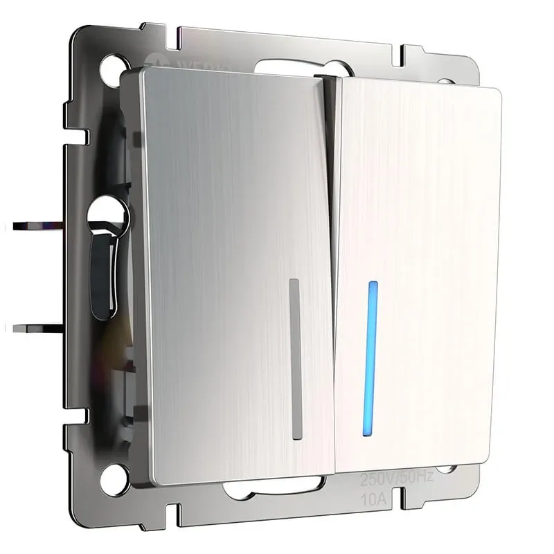 Выключатель двухклавишный с подсветкой (глянцевый никель) Werkel