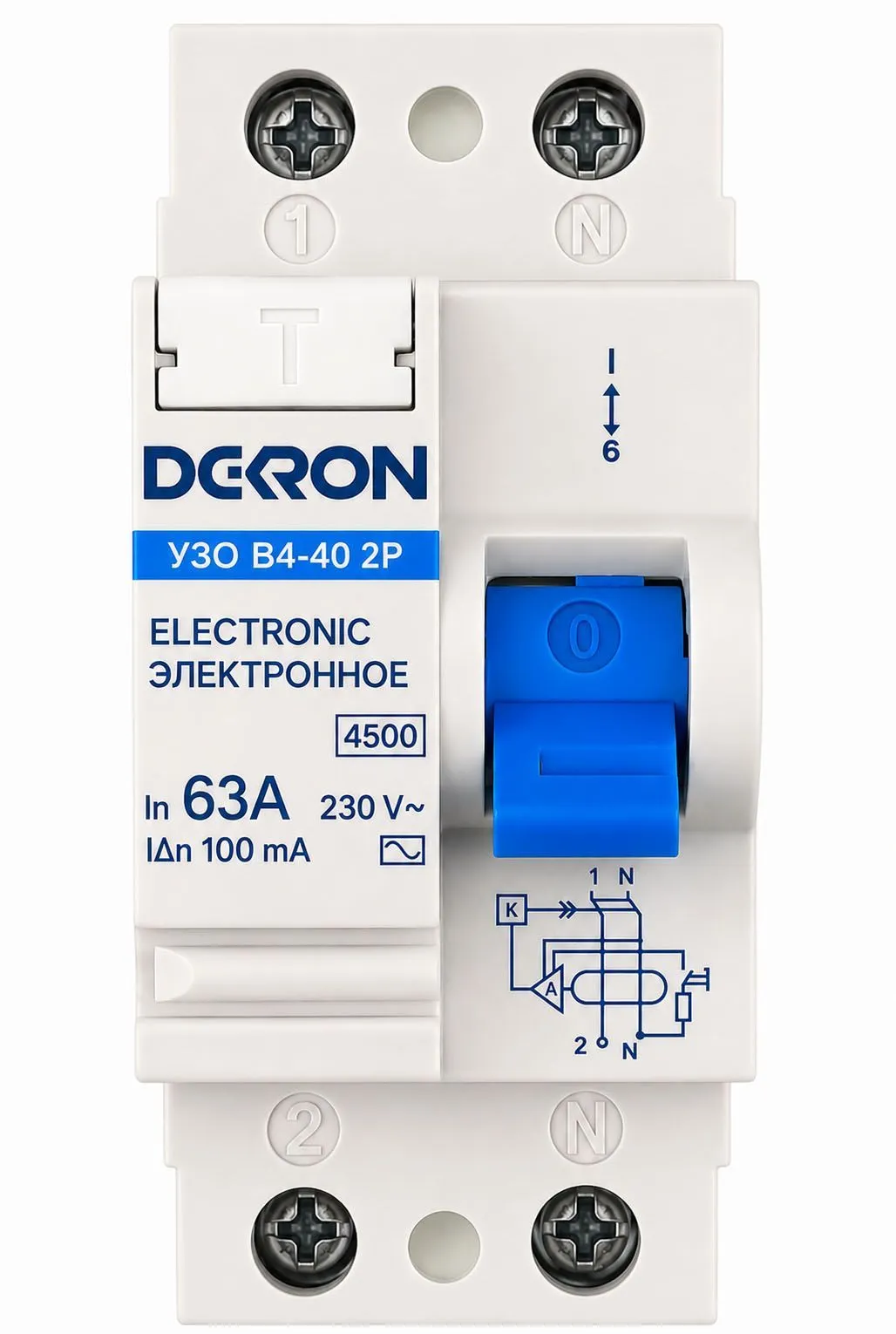 Устройства защитного отключения УЗО ВД-40 2P 63А/100мА тип АС 4,5кА DEKRON rcd40-2-63-100AC-dek