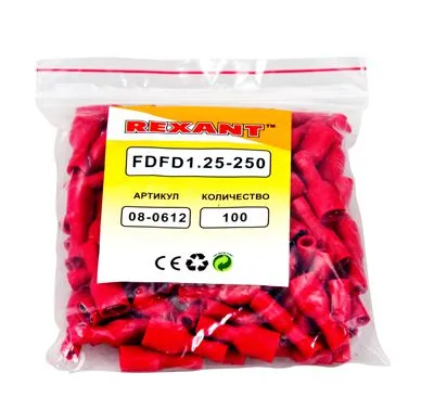 Клемма плоская полностью изолированная РППи-м 1.5-(6.3)/РпИмп 1,25-250 гнездо 6.6 мм 0.5-1.5 мм² REXANT - Фото 3