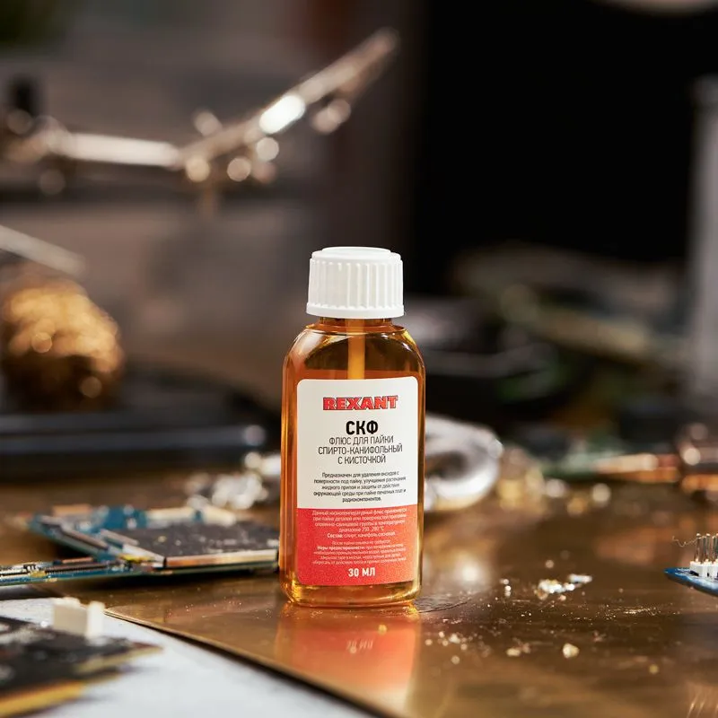 Флюс для пайки, СКФ (спирто-канифольный), 30мл, с кисточкой, флакон REXANT - Фото 2