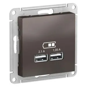 Розетка USB AtlasDesign тип A+A 5В 1х2.1А 2х1.05А механизм мокко SE ATN000633 1240364