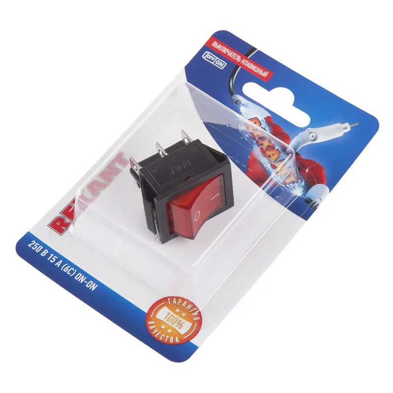 Переключатель клавишный 250V 15А (6с) ON-ON красный с подсветкой (RWB-506, SC-767) REXANT (в упак. 1шт.) - Фото 4