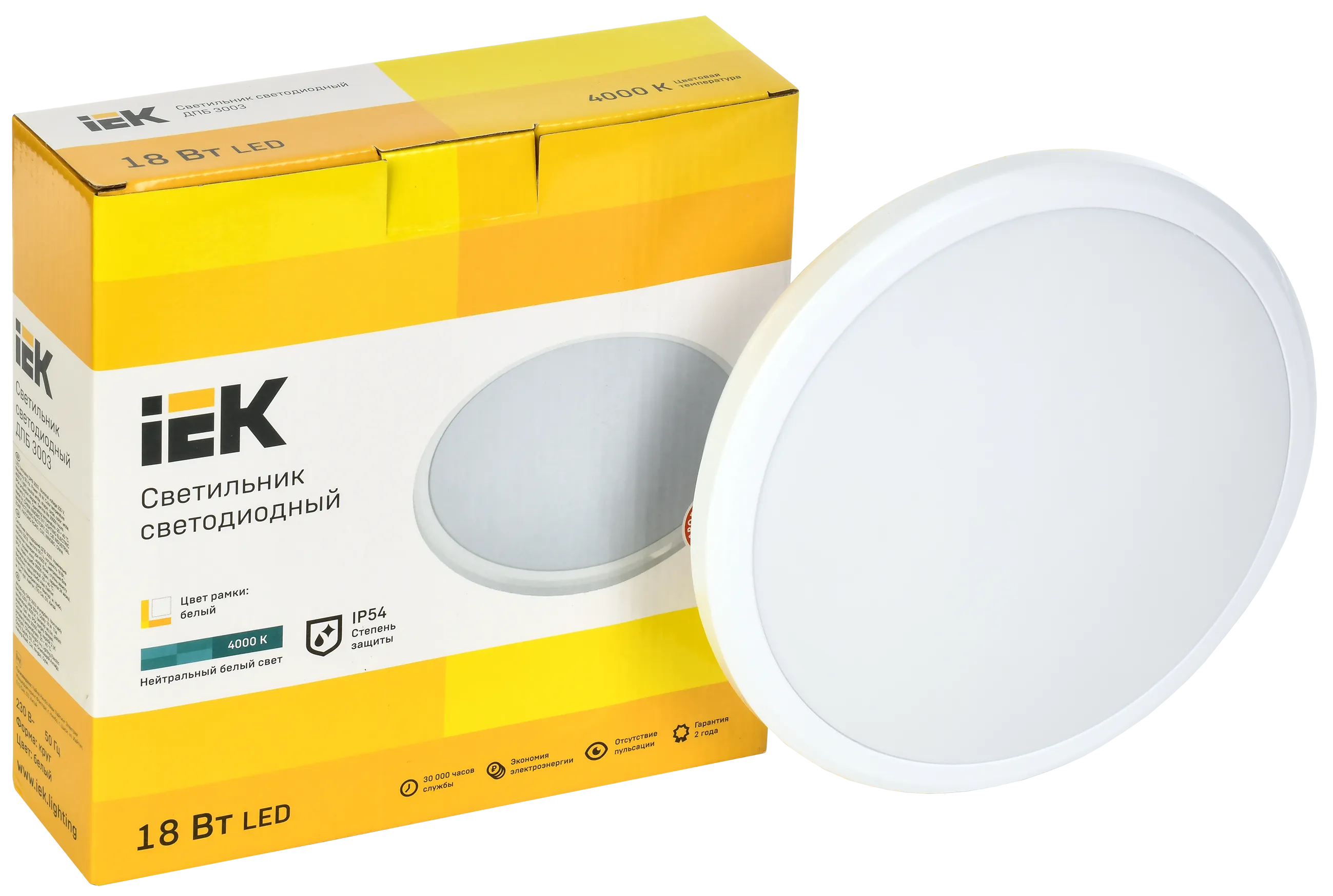 Светильник светодиодный ДПБ 3003 18Вт IP54 4000K круг белый IEK - Фото 2