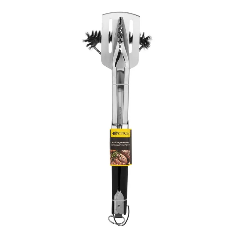 Набор щипцы, щетка и лопатка для гриля Комфорт, термопластичная рукоятка СОКОЛ - Фото 3