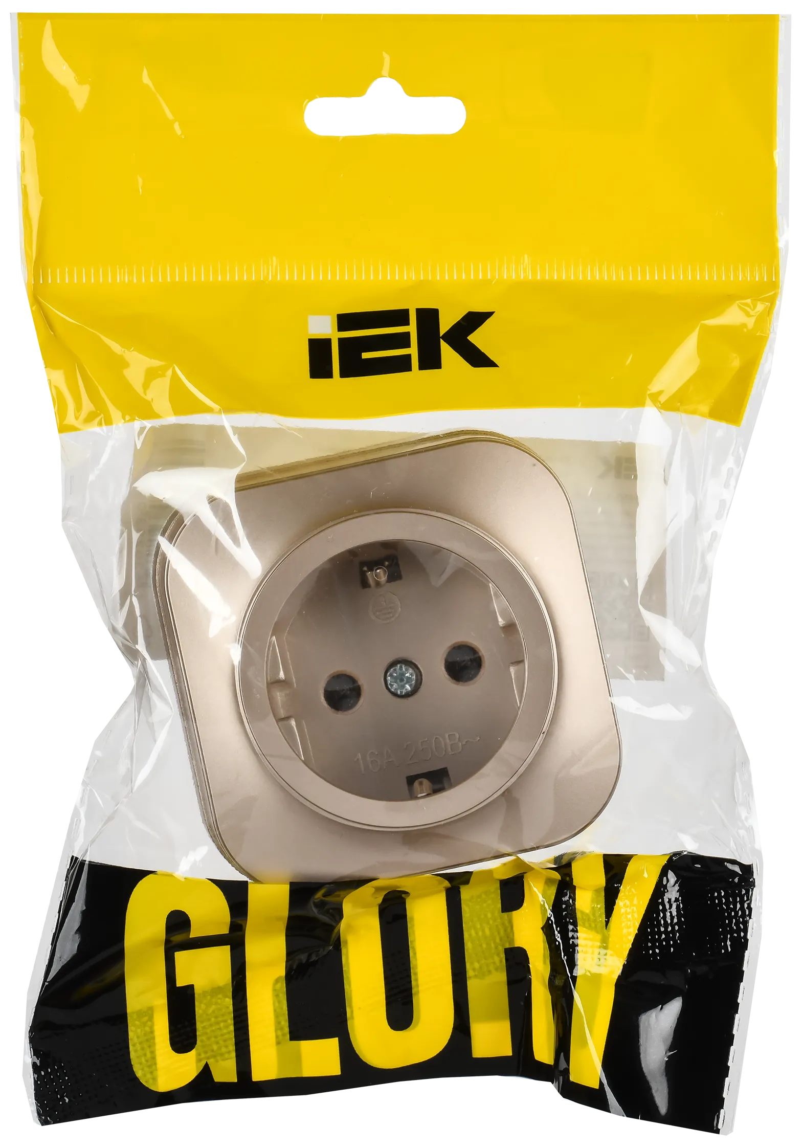 GLORY Розетка 1-местная для открытой установки с заземлением без защитных шторок 16А РС20-3-ХШм шампань матовый IEK - Фото 2