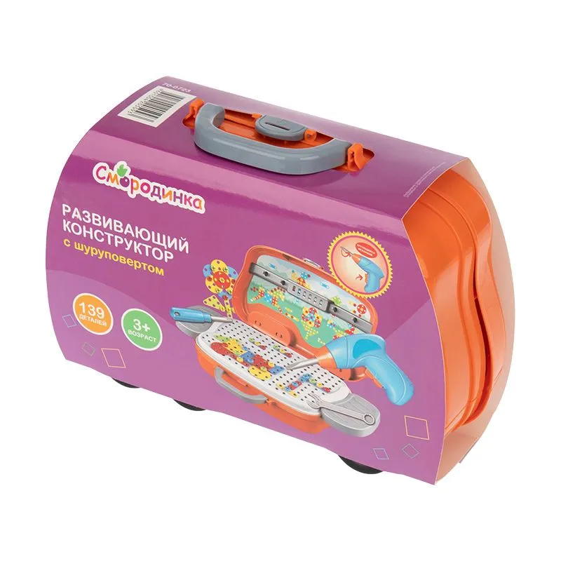 Развивающий детский конструктор с шуруповертом и мозаикой Смородинка 139 деталей - Фото 2