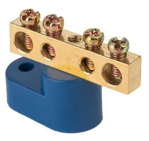 Шина "0" N (6x9мм) 4 отв. латунь синий угловой изолятор EKF 