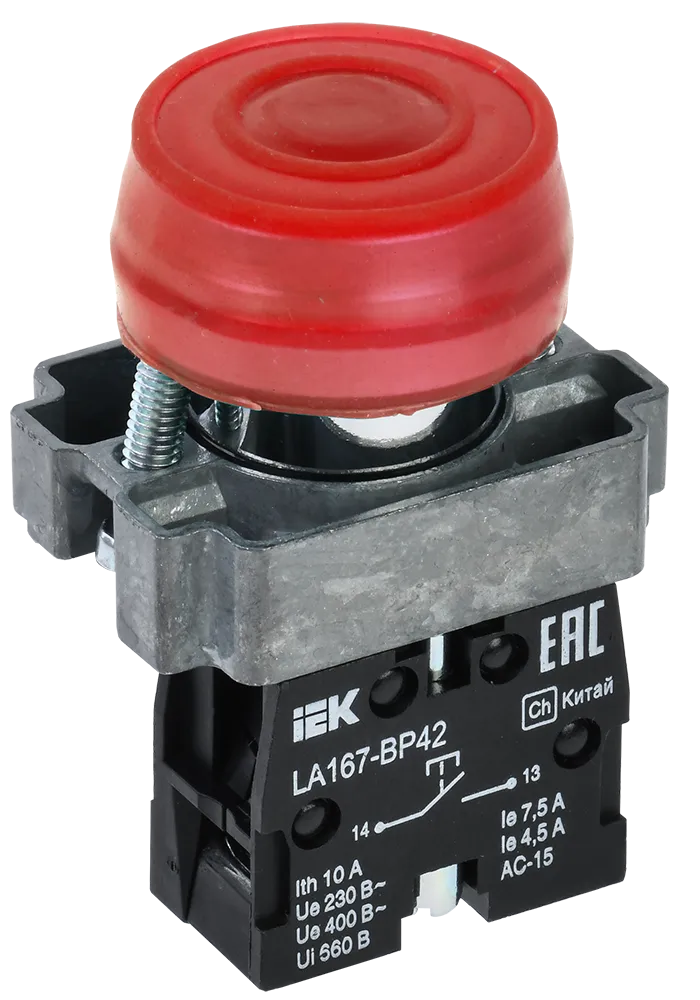 Кнопка управления LA167-BP42 d=22мм 1р красная IEK