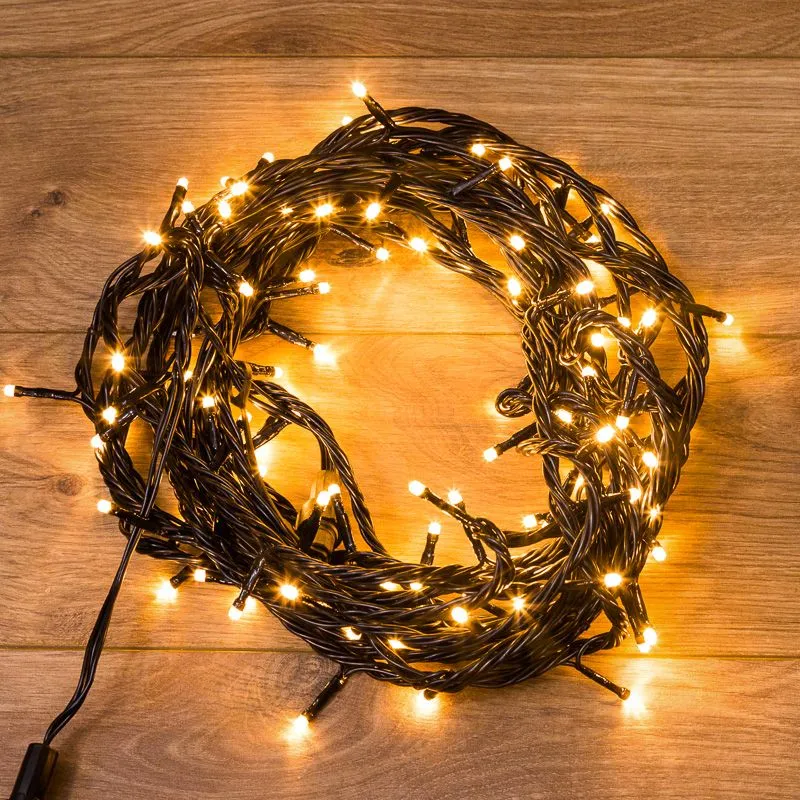 Гирлянда Нить управляемая 20м 200 LED ТЕПЛЫЙ БЕЛЫЙ черный ПВХ IP65 свечение с динамикой 230В нужен контроллер 217-204 NEON-NIGHT