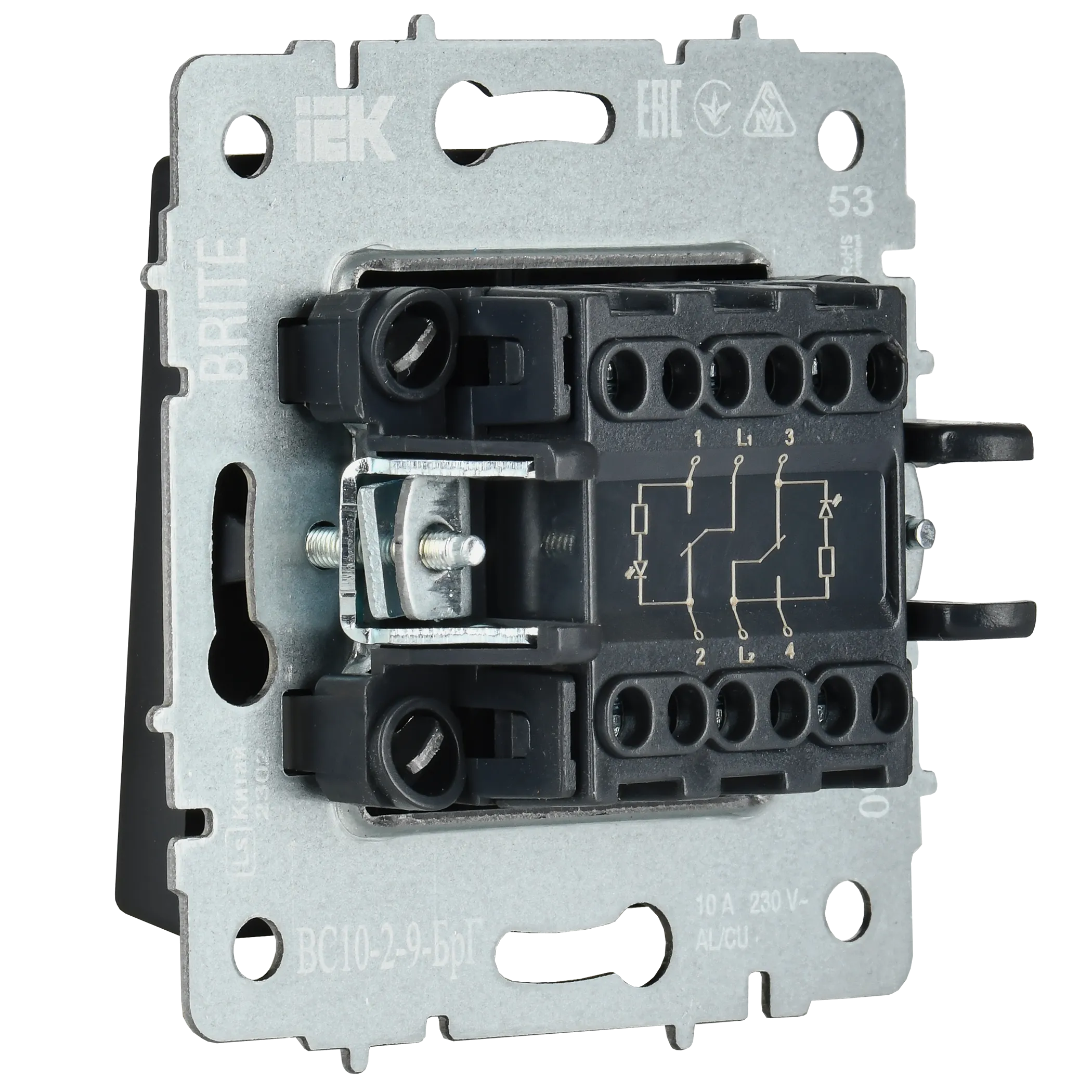 BRITE Выключатель 2-клавишный с индикацией для отелей 10А ВС10-2-9-БрГ графит IEK - Фото 3