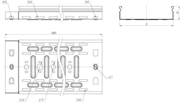 Лоток перф. 50х100х3000-0,55 мм EKF