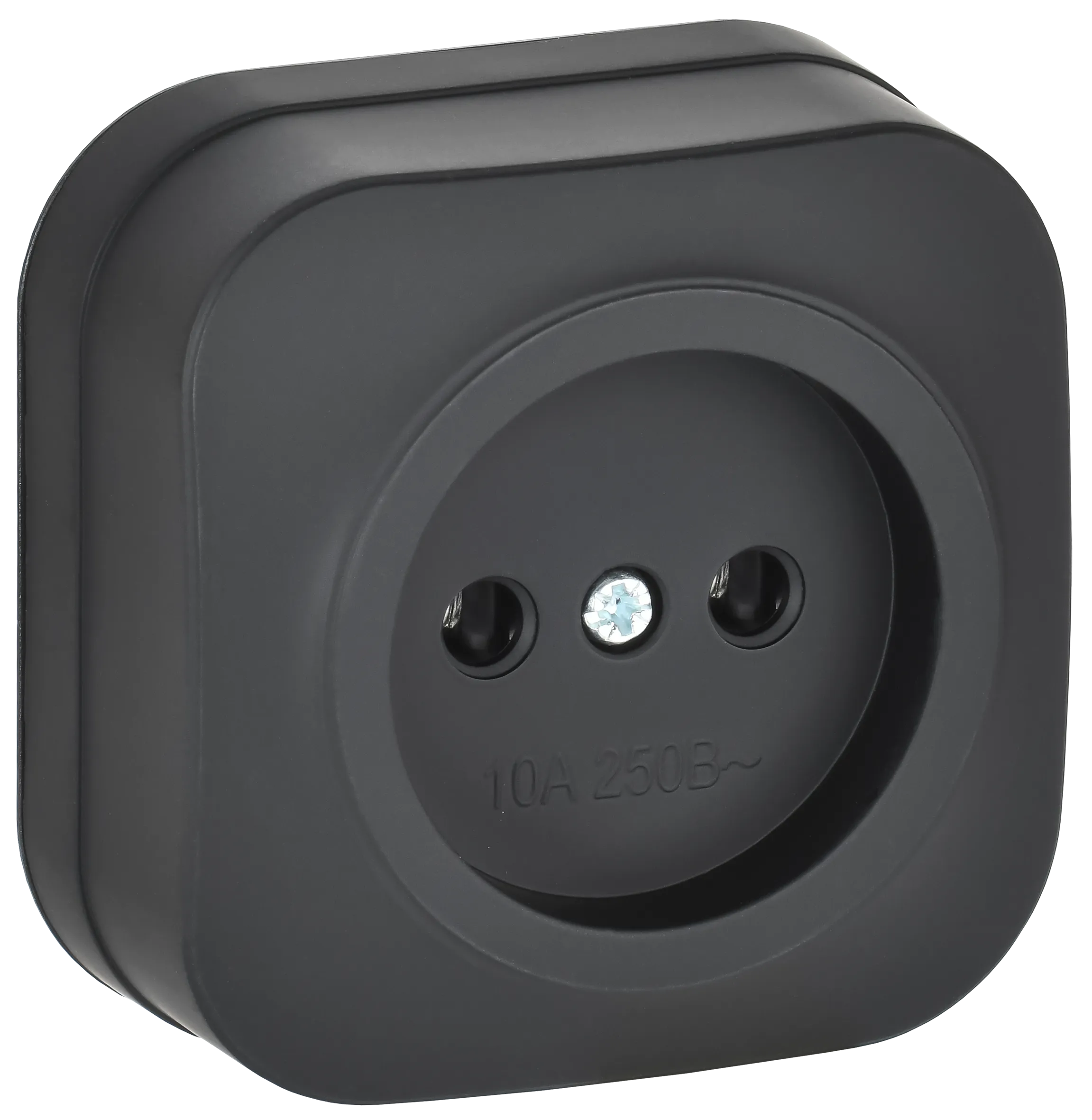 GLORY Розетка 1-местная для открытой установки без заземления без защитных шторок 10А РС20-2-ХЧм черный матовый IEK