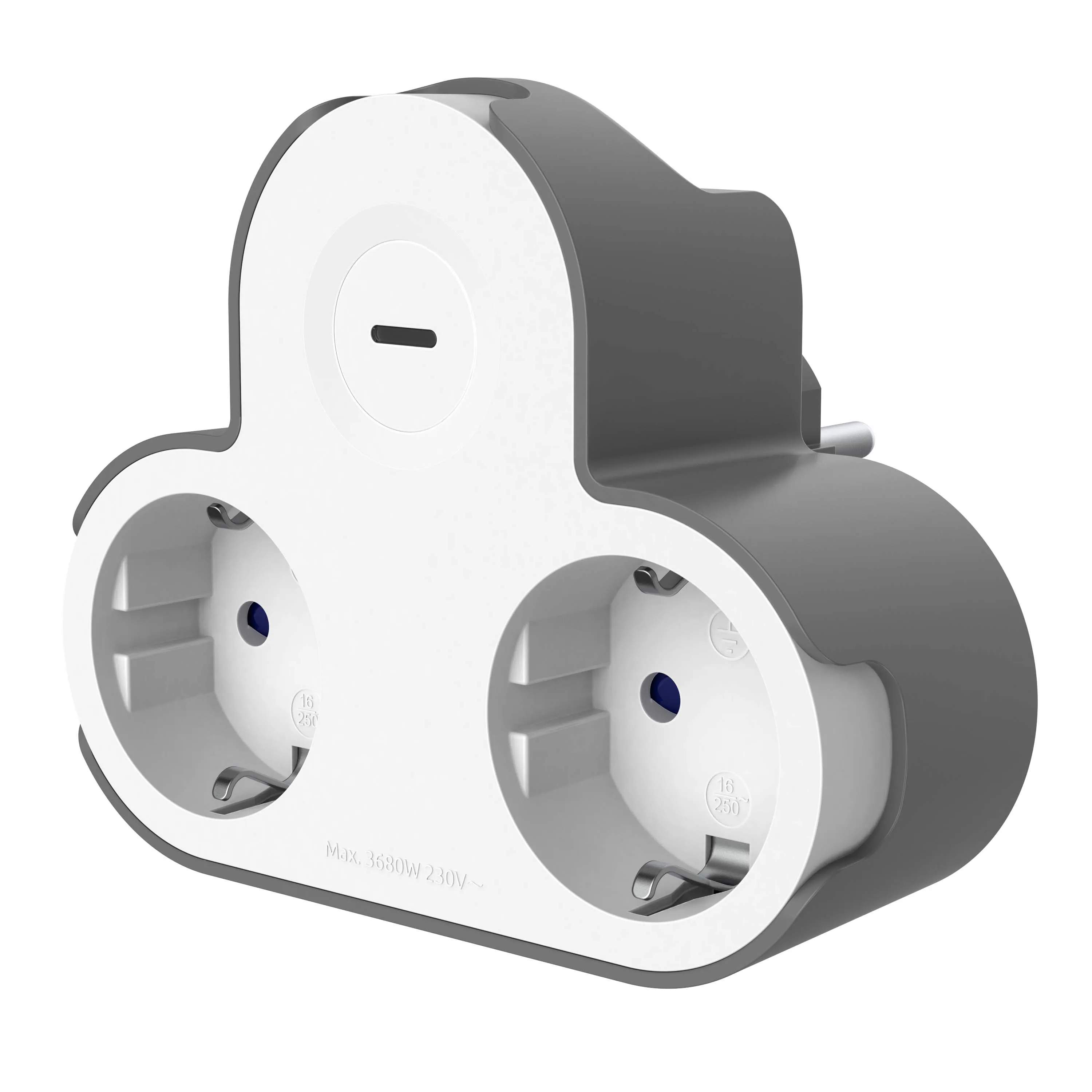 Сетевой разветвитель 2 гнезда с/з, с защитными шторками + 2 USB A+C, 230V, 16A, бело-серый DEKRON DEK0902-0003