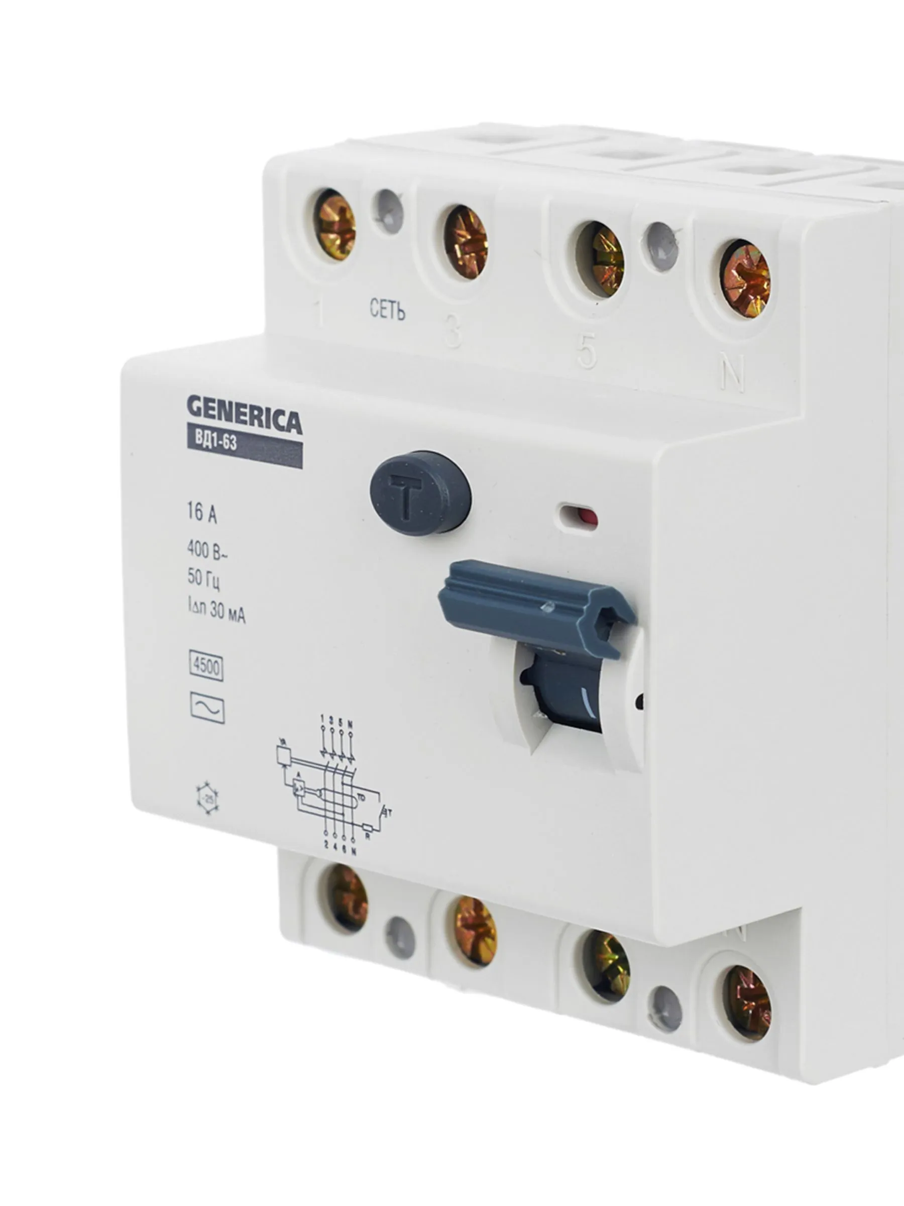 Выключатель дифференциальный (УЗО) ВД1-63 4Р 16А 30мА GENERICA - Фото 6