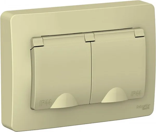 Розетка 2-м СП Blanca 16А IP44 250В с заземл. защ. шторки с крышкой беж. SE BLNRS441127 - Фото 3