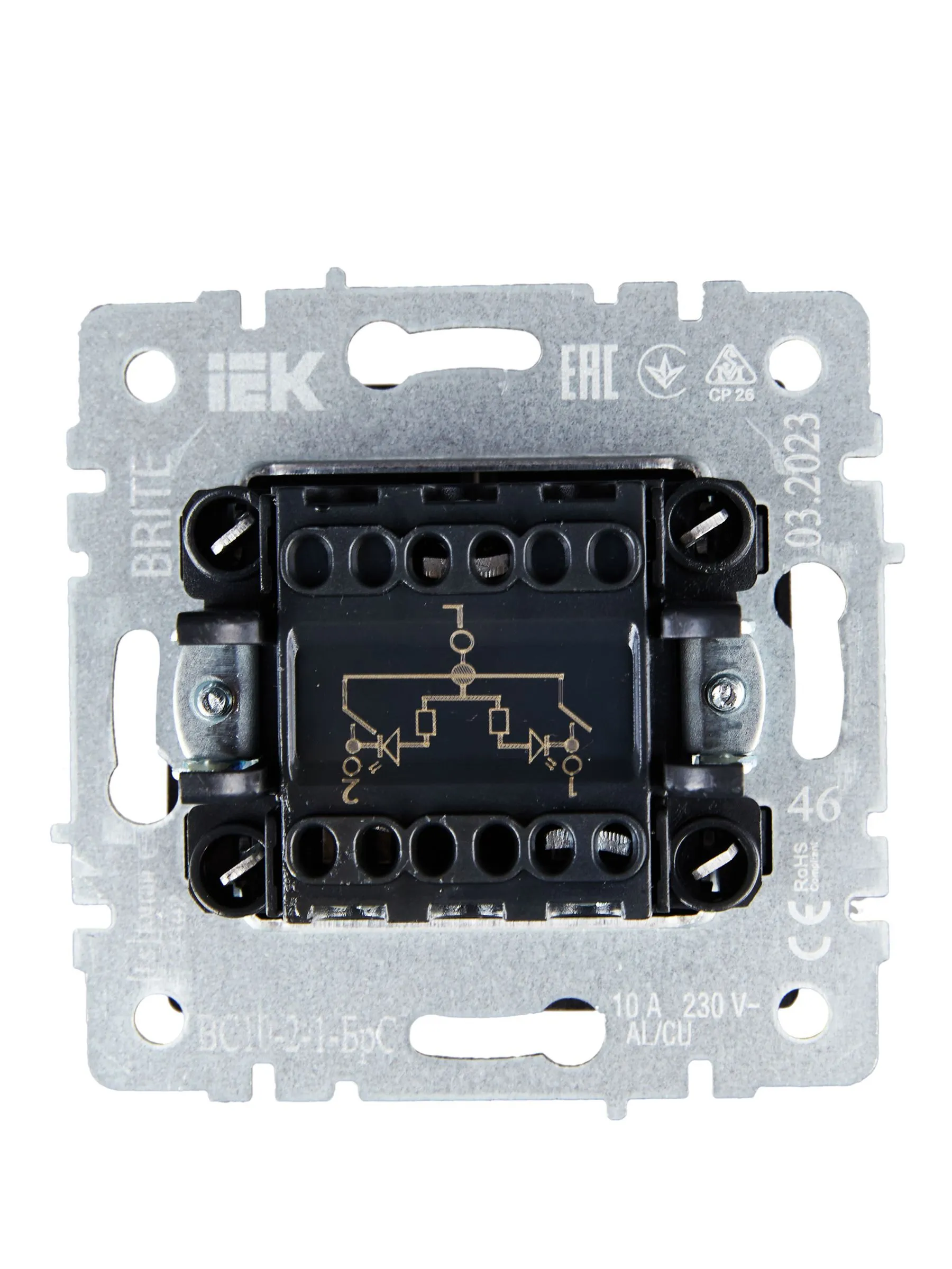 BRITE Выключатель 2-клавишный с индикацией 10А ВС10-2-1-БрС сталь IEK - Фото 6