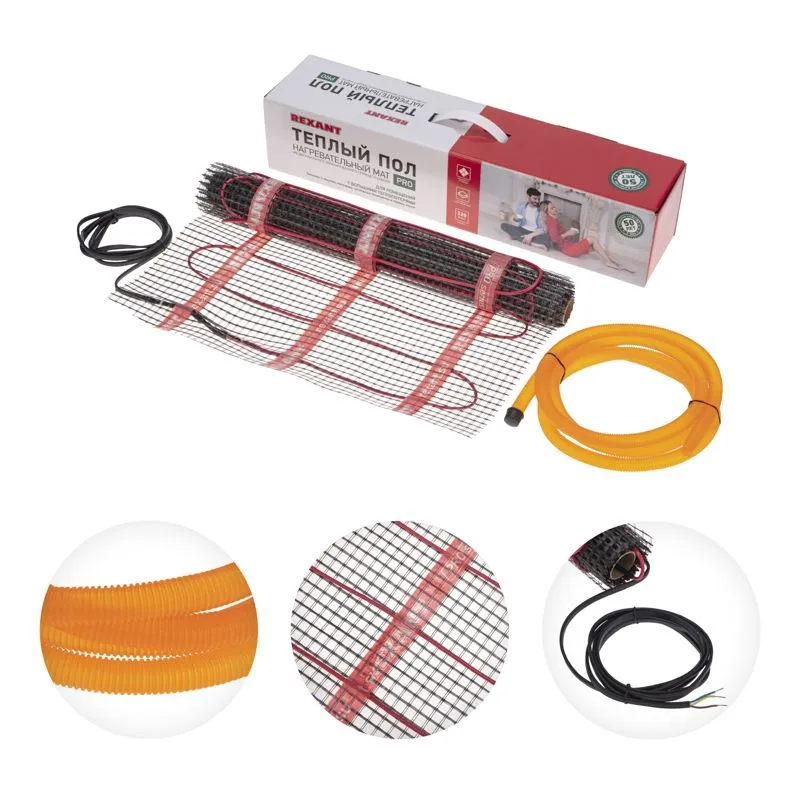 Тёплый пол, нагревательный мат PRO RNX-4-880 4м², 0,5х8м, 880Вт двухжильный, с экраном REXANT - Фото 3