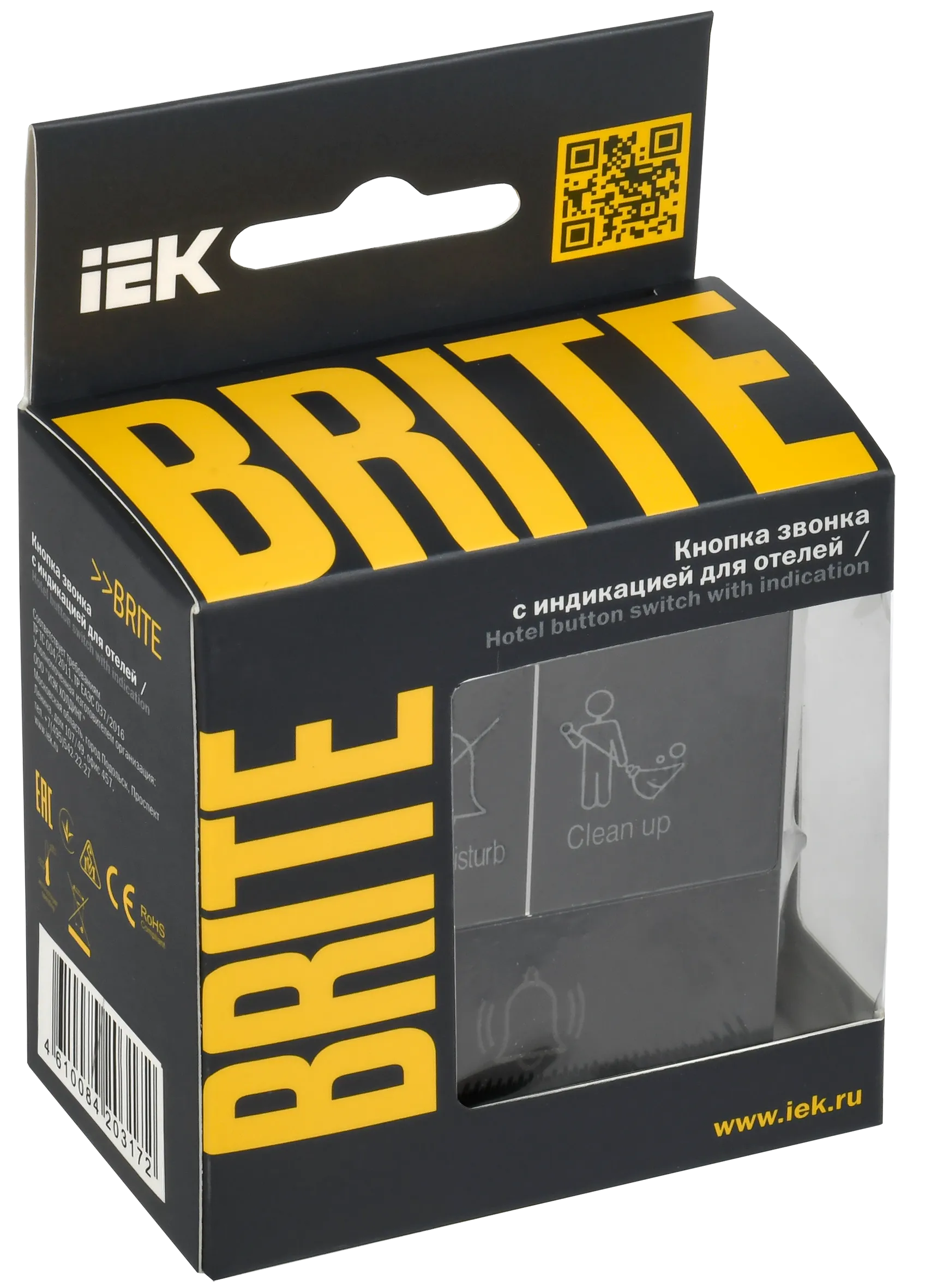 BRITE Кнопка звонка с индикацией для отелей 10А ВС10-1-9-БрЧ черный IEK - Фото 2